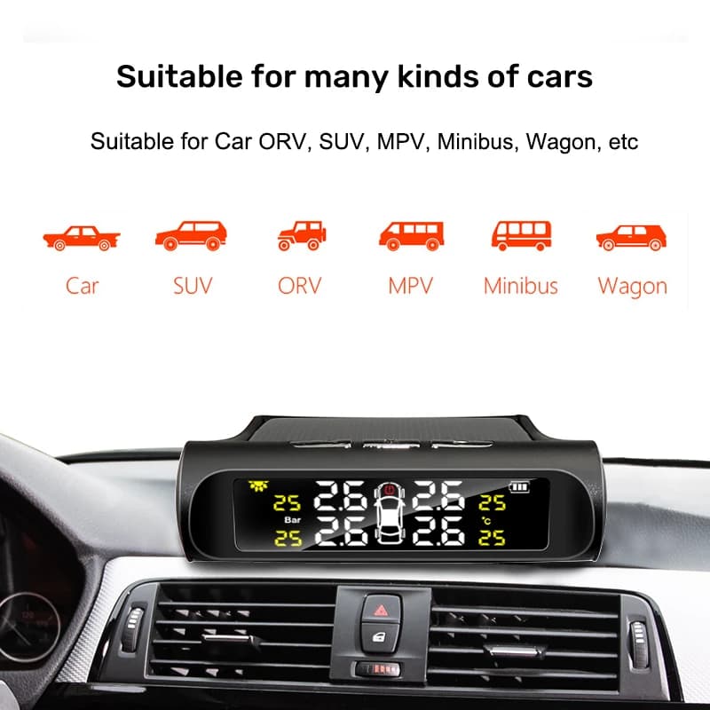 E-ACE Solar Power TPMS Car Tire Pressure Alarm Monitor System Auto Security Alarm Systems Tyre Pressure Temperature Warning - 3