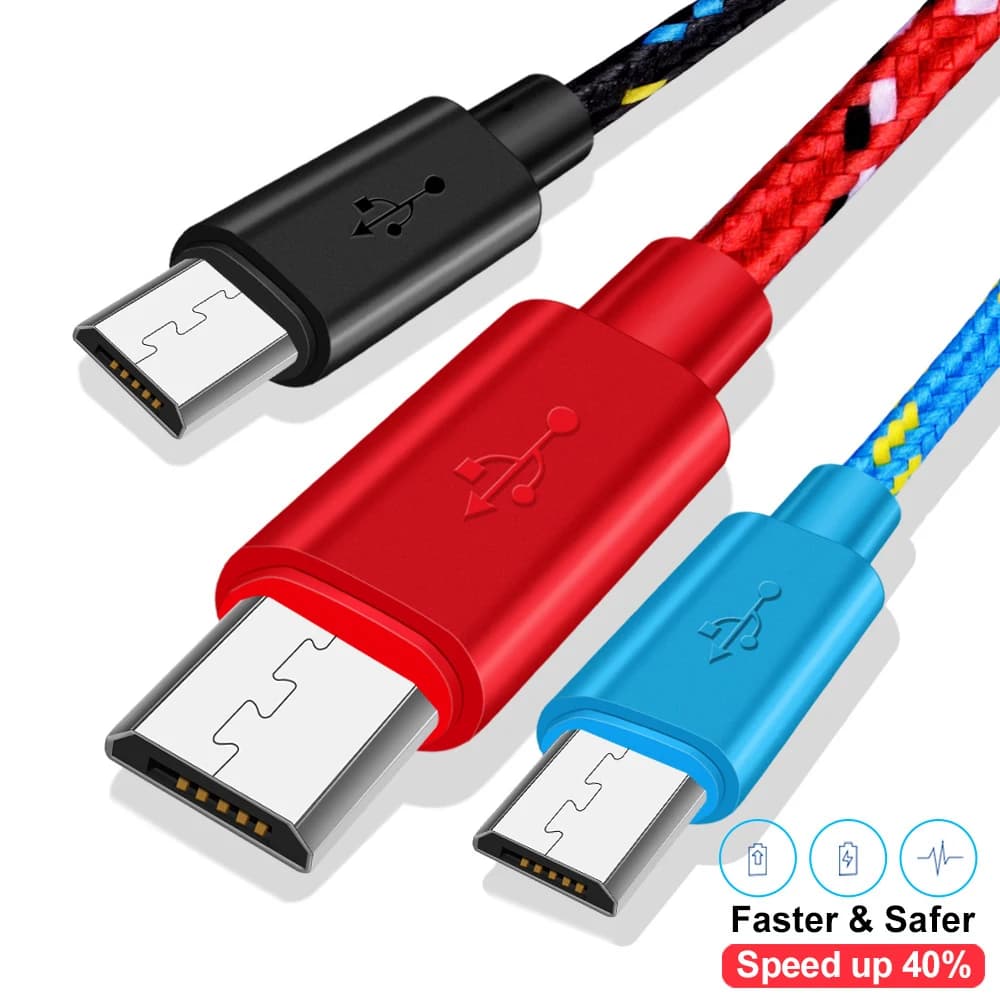 مايكرو USB كابل 1 متر/2 متر/3 متر مزامنة البيانات USB كابل الشاحن لسامسونج هواوي Xiaomi HTC أندرويد الهاتف النايلون مضفر كابلات Microusb - 6
