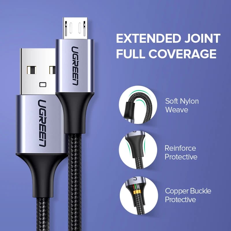 كابل Ugreen Micro USB، للشحن السريع، لهواتف Samsung Galaxy S7 وS6 وأجهزة Xiaomi اللوحية - 4