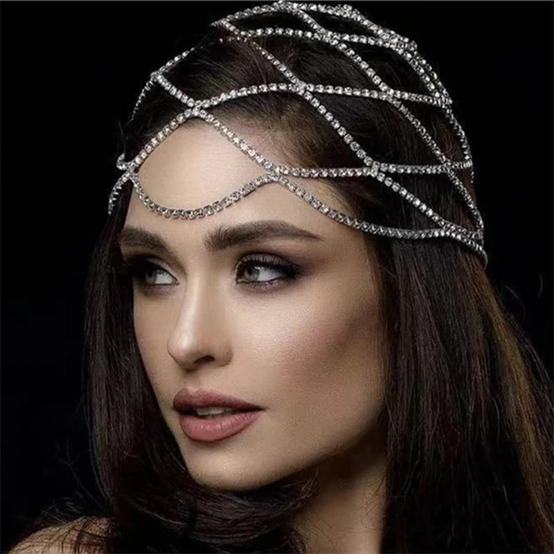 إكسسوارات شعر فاخرة للنساء، عصابة رأس مرصعة بالكريستال على شكل شبكة مجوفة، قبعة رأس للحفلات - 2