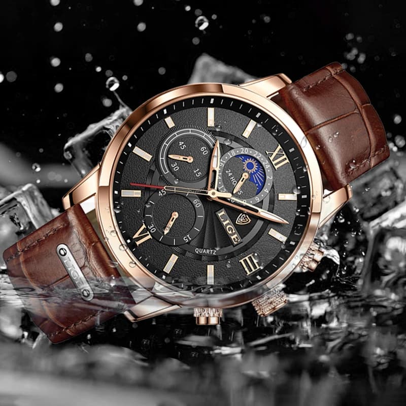 2025 New Mens Watches LIGE Top Brand Luxury Leather Casual Quartz Watch Men's Sport Waterproof Clock Watch Relogio Masculino+Box - 4