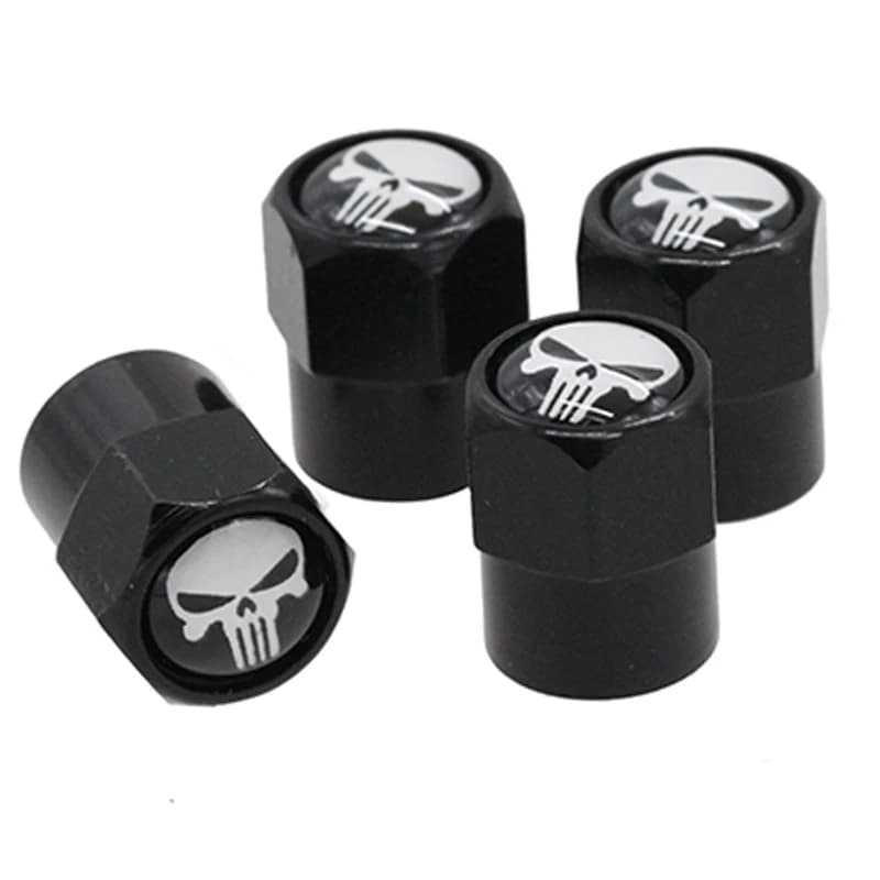 HAUSNN Punisher White/Red Skull Logo Valve Caps Car Wheel Tires Accessories Stems Covers Auto Styling For Ford Toyota Audi VW - 3