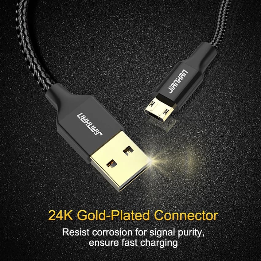 كابل مايكرو يو إس بي قابل للعكس، كابل شحن بيانات مضفر، شحن سريع مزدوج لجهازي Xiaomi وSony وسامسونج جالاكسي S6 وS7 - 2