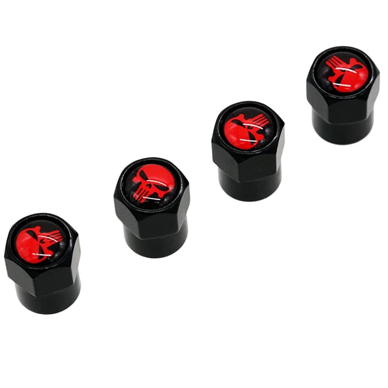 HAUSNN Punisher White/Red Skull Logo Valve Caps Car Wheel Tires Accessories Stems Covers Auto Styling For Ford Toyota Audi VW - 2