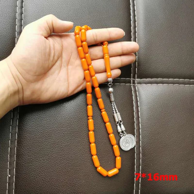 مسبحة راتينج برتقالية 33 حبة مسبحة هدية إسلامية مسبحة مسلمة سوار تركي إكسسوارات مجوهرات على اليد - 3