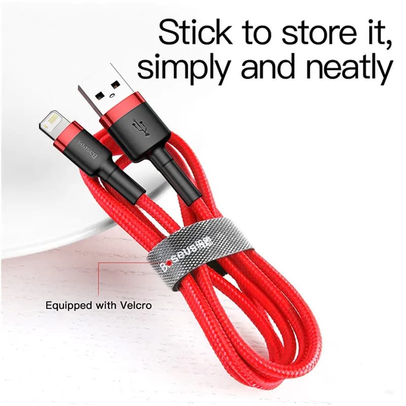 كابل USB من Baseus لهواتف آيفون 14 و13 و12 و11 برو ماكس وXs وX و8 بلس - كابل شحن سريع 2.4A - كابل شاحن آيفون - خط بيانات USB - 4