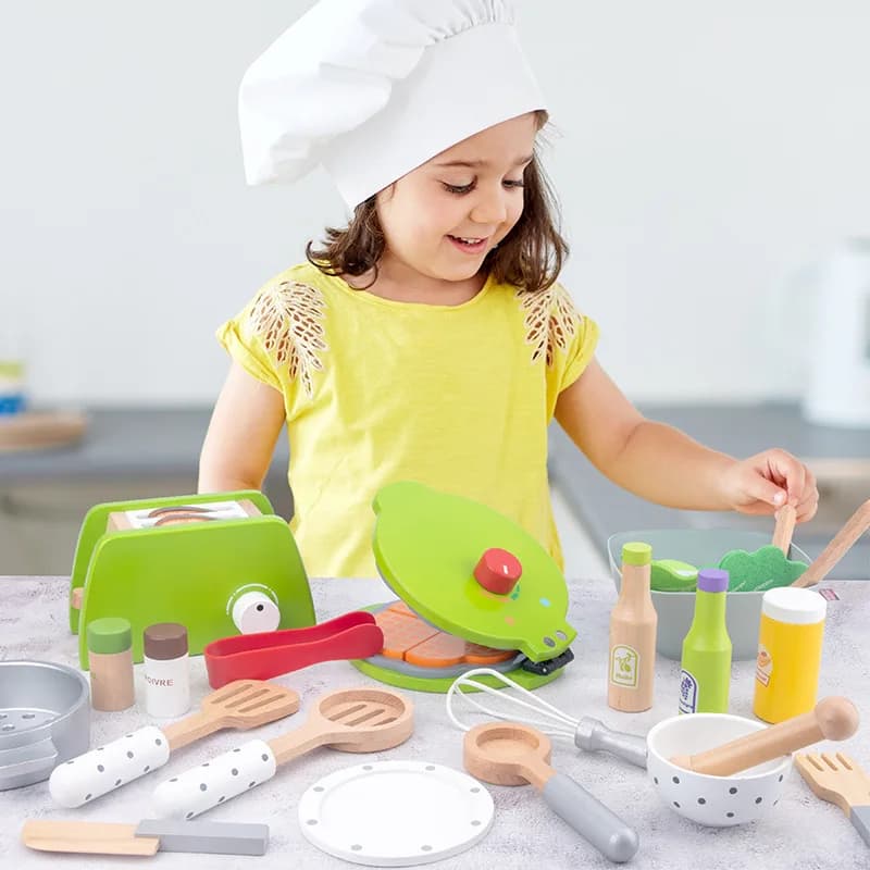 DIY Wooden Kitchen Toy Pretend Play Simulation Model Set Coffee Machine Cooking Educational Toys Gift For Children Kids Girls - 2