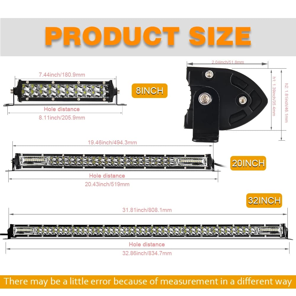 شريط إضاءة LED فائق النحافة CO LIGHT 12D 8" 20" 32" شريط إضاءة LED لبقعة فيضان لجرار قارب استخدام الطرق الوعرة شاحنات 4x4 SUV 12 فولت 24 فولت - 6