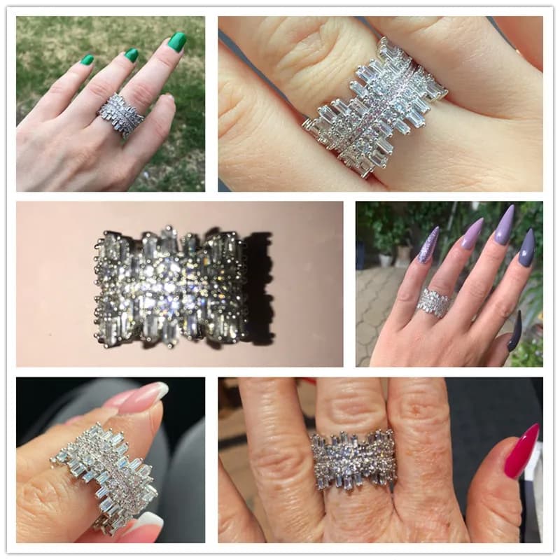 Huitan Luxury Irregularity Shape Love Ring for Women Micro Paved Round Square Cubic Zirconia Wedding Engage Ring Trendy Jewelry - 6