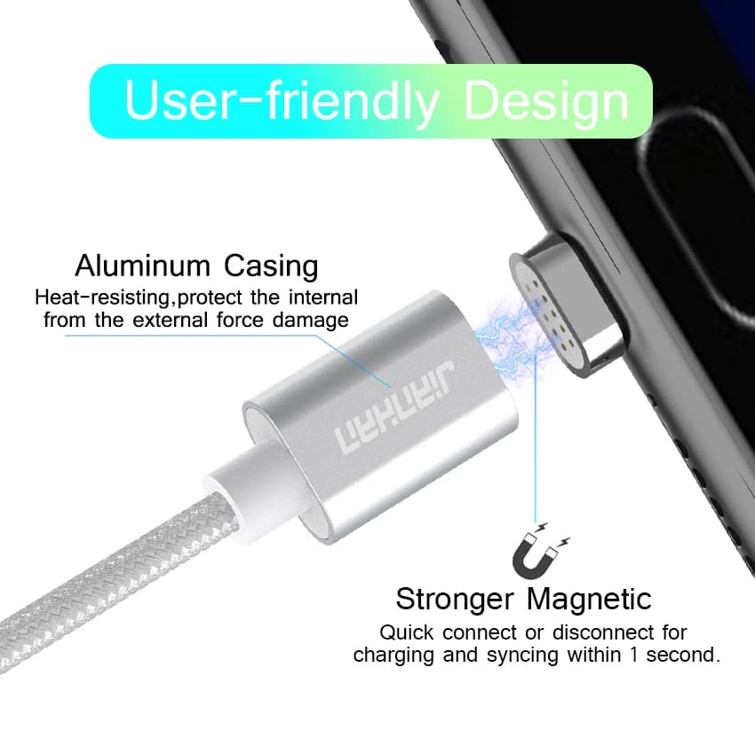 JianHan Magnetic Type C Cable 1M 3A Fast Charging Magnet Data Phone Charger Cable with LED Light for Samsung Xiaomi Huawei - 4