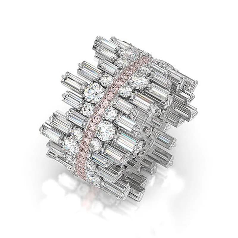 Huitan Luxury Irregularity Shape Love Ring for Women Micro Paved Round Square Cubic Zirconia Wedding Engage Ring Trendy Jewelry - 4
