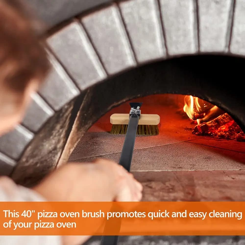 SHANGPEIXUAN Professional Pizza Oven Copper Brush Scraper Household Grill Brass Cleaning Brush with 21 inch Aluminium Handle - 4