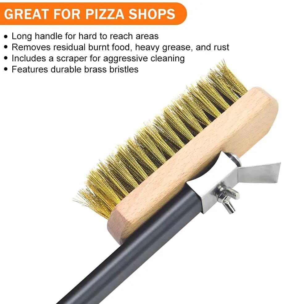 SHANGPEIXUAN Professional Pizza Oven Copper Brush Scraper Household Grill Brass Cleaning Brush with 21 inch Aluminium Handle - 2