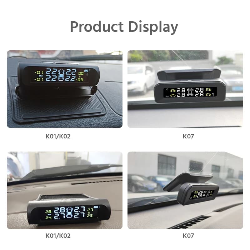 E-ACE Solar Power TPMS Car Tire Pressure Alarm Monitor System Auto Security Alarm Systems Tyre Pressure Temperature Warning - 5