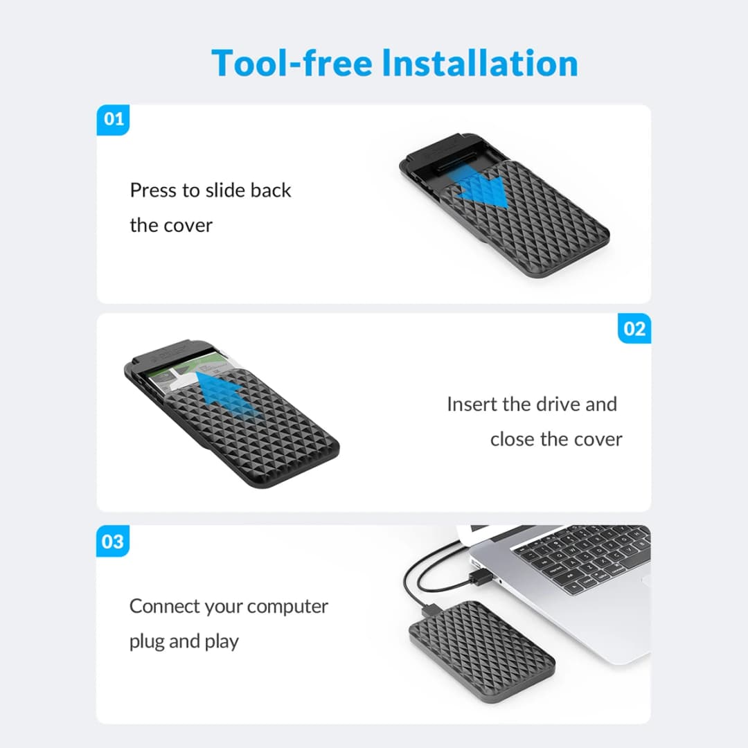 علبة ORICO الخارجية لأقراص HDD مقاس 2.5 بوصة، واجهة USB 3.0 إلى SATA بسرعة 5 جيجابت/ثانية، متوافقة مع أقراص SATA بسماكة 7-9.5 ملم لأجهزة الكمبيوتر - 5