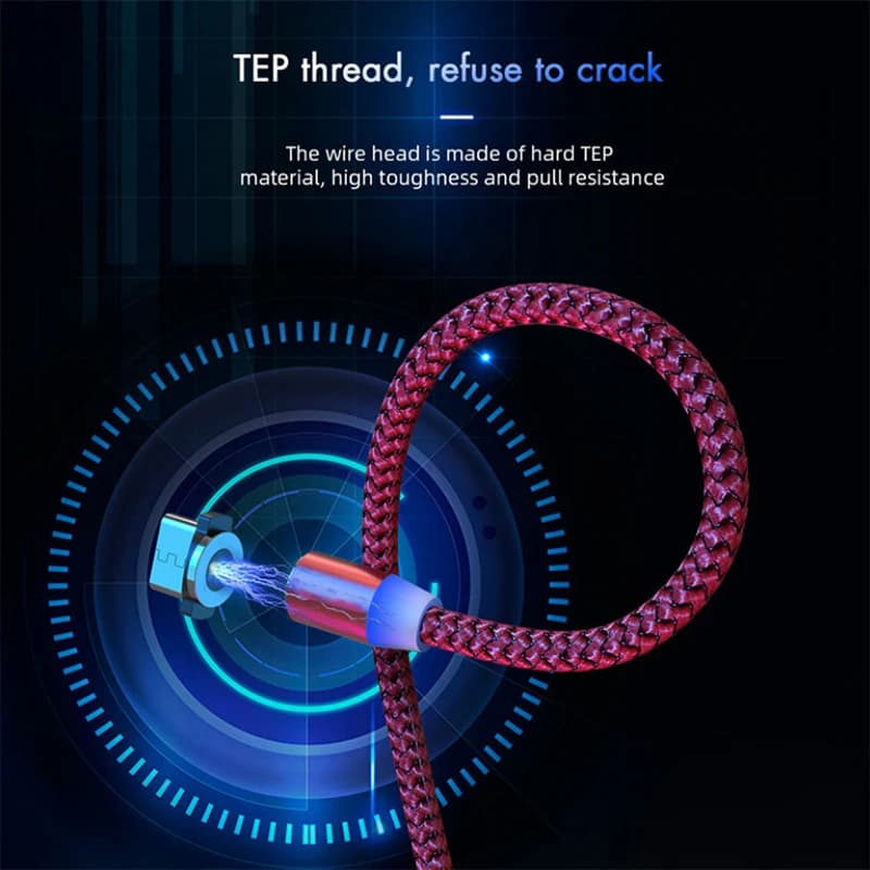 كابل USB مغناطيسي مع إضاءة LED بطاقة 2.4A للشحن السريع، متوافق مع Type C ومايكرو USB للهواتف المحمولة - 3