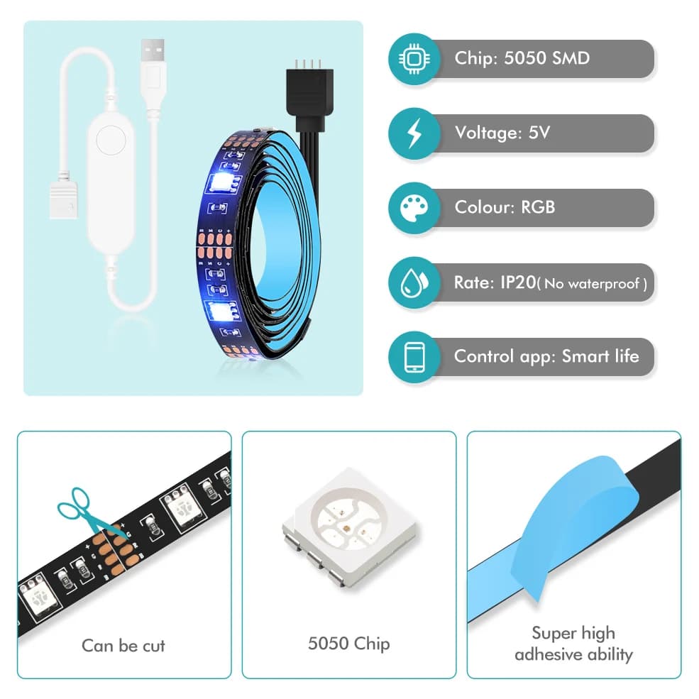 إضاءة LED ذكية Zigbee USB مع شريط LED RGB Tuya Wifi DC5V 5050 لإضاءة خلفية التلفزيون متوافق مع Alexa وGoogle Home - 3