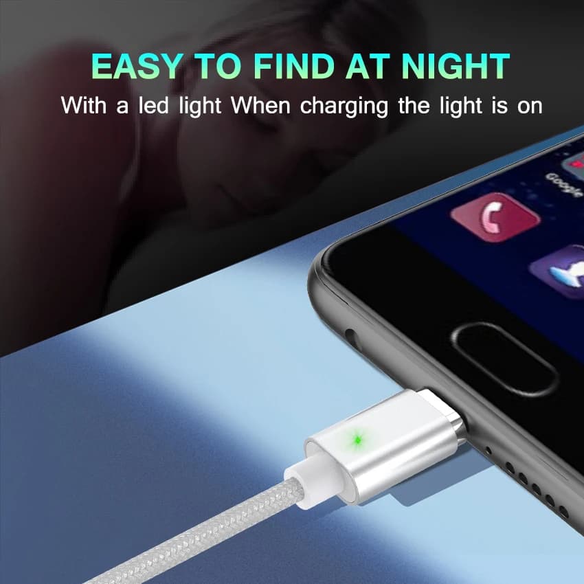 JianHan Magnetic Type C Cable 1M 3A Fast Charging Magnet Data Phone Charger Cable with LED Light for Samsung Xiaomi Huawei - 3