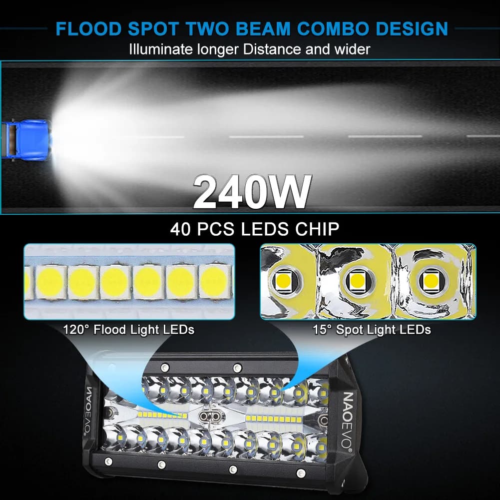 NAOEVO ضوء بار LED 7 بوصة للطرق الوعرة 240 واط 12 فولت 24 فولت حزمة شعاع LED مصباح عمل حامل لسيارات Niva lada 4x4 شاحنة ATV ملحقات - 3