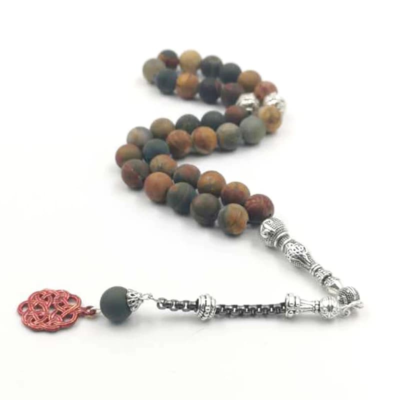 Tasbih الطبيعية جاسبر الأحمر بيكاسو حجر 33 الخرز سوار مسلم الاكسسوارات عيد الأضحى على اليد الإسلامية التركية مجوهرات - 6