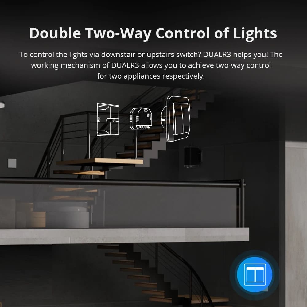 سونوف DUALR3 / DUALR3 لايت 2 عصابة ثنائي مرحل وحدة دي واي فاي ميني مفتاح ذكي قياس الطاقة تحكم عبر إي ويلينك أليكسا جوجل - 5