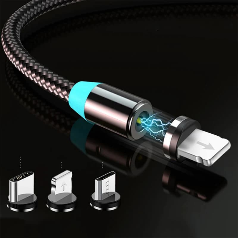 كابل USB مغناطيسي مع إضاءة LED بطاقة 2.4A للشحن السريع، متوافق مع Type C ومايكرو USB للهواتف المحمولة