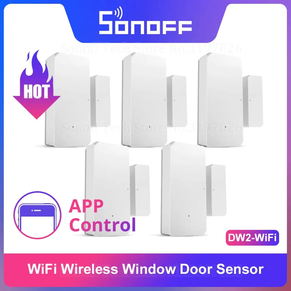 سونوف DW2-WiFi مستشعر باب نافذة أمان لاسلكي إنذار منزلي يعمل مع تطبيق eWeLink يدعم أجهزة سونوف IFTTT