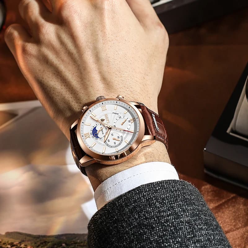 2026 LIGE Watches Mens Top Brand Luxury Clock Casual Leathe 24Hour Moon Phase Men Watch Sports Waterproof Quartz Chronograph+Box - 5