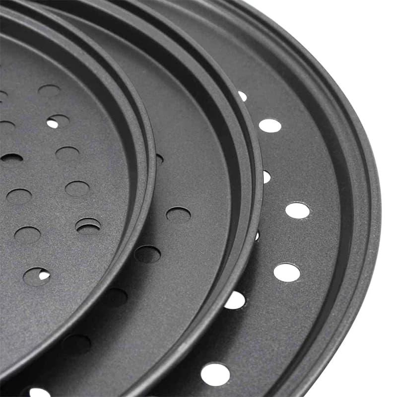 Nonstick Carbon Steel Pizza Crisper Trays Pizza Baking Pan Mold with Holes Round Deep Dish Plate - 5