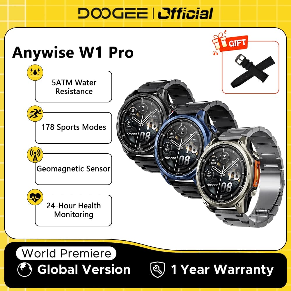 ساعة DOOGEE ANYWISE W1 PRO الذكية 1.43 بوصة مقاومة للماء حتى 50 متر 178 وضع رياضي مراقبة الصحة مستشعر جيومغناطيسي خرائط دون اتصال