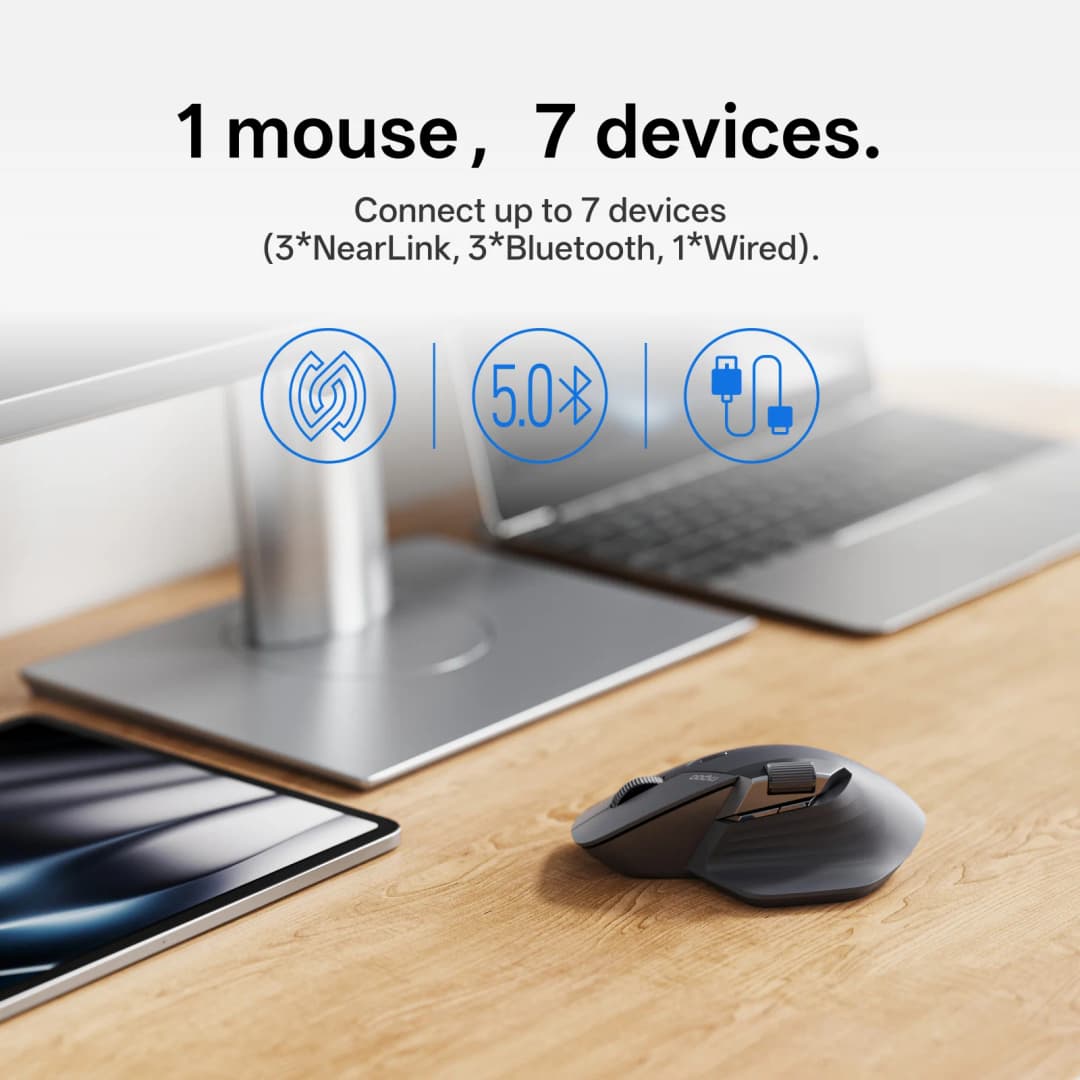 Rapoo MT760PRO Wireless Mouse NearLink + Bluetooth 5.0 Multi-Device 12000 DPI 2K Polling Rate Ergo for Work Gaming Quiet Clicks - 2