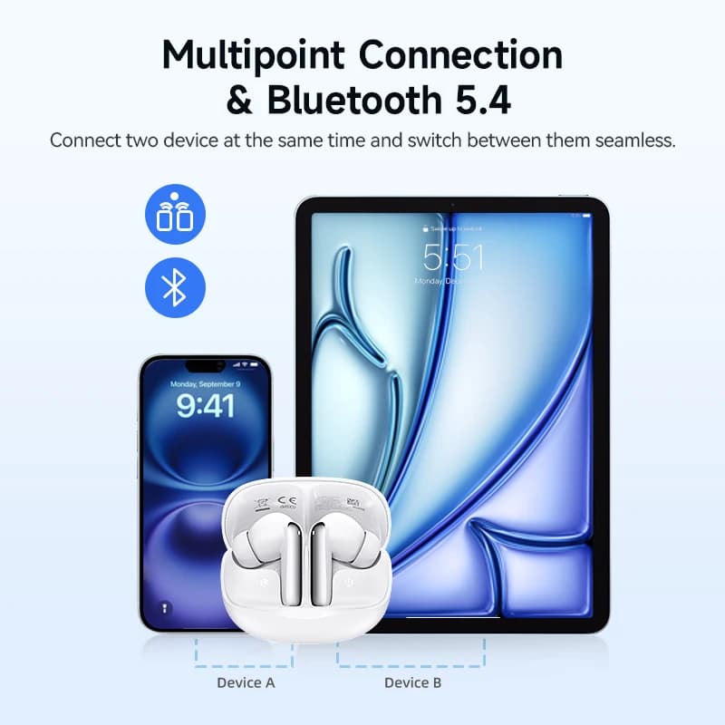 سماعات أذن QCY Melobuds N50 لاسلكية بإلغاء الضوضاء 4 أوضاع سماعة رأس بإلغاء الضوضاء النشط مكالمات واضحة بتقنية الذكاء الاصطناعي سماعات بلوتوث 5.4 - 6