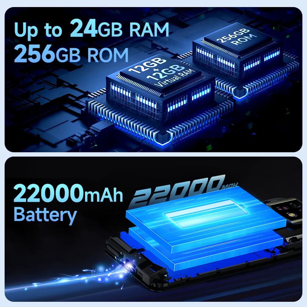 هاتف Ulefone Armor 24 المتين بطارية 22000 مللي أمبير، حتى 24 جيجابايت + 256 جيجابايت، شاشة 6.78 بوصة 120 هرتز، كاميرا 64 ميجابكسل + 64 ميجابكسل، NFC، إضاءة LED، إصدار عالمي - 3