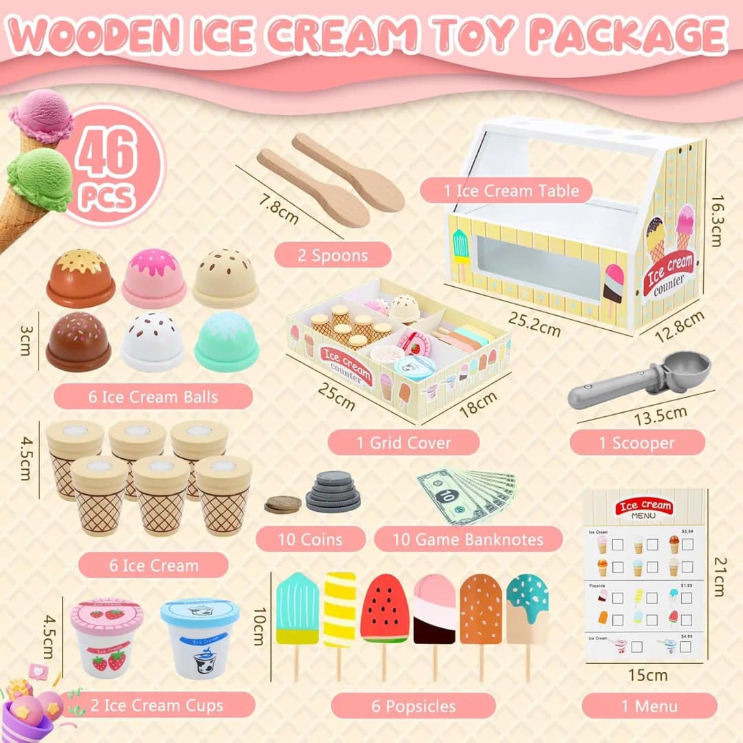 Ice Cream Counter Playset For Kids Montessori Pretend Play Food Toys Kitchen Accessories With Coin Role Play For Kids Girls Boys - 6