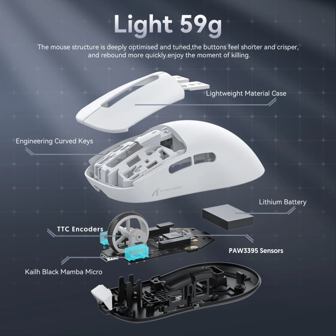 Attack Shark  X3Pro X3 Wireless Mouse Lightweight PAW3395 26000dpi Tri-Mode Connection Macro Gaming Mouse  for Win/Xbox/PS/Mac - 3