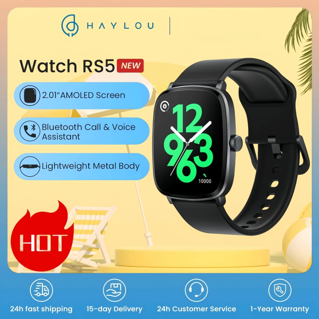 ساعة ذكية HAYLOU-RS5 بشاشة AMOLED HD مكالمات بلوتوث مراقبة الصحة الرياضية ساعة ذكية بحزام مزدوج 2.01 بوصة