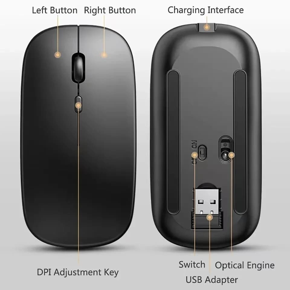ماوس لاسلكي قابل للشحن متوافق مع البلوتوث 2.4 جيجاهرتز وضعين مزدوجين فأرة كمبيوتر مع مستقبل نانو للكمبيوتر المحمول ماك بوك - 6
