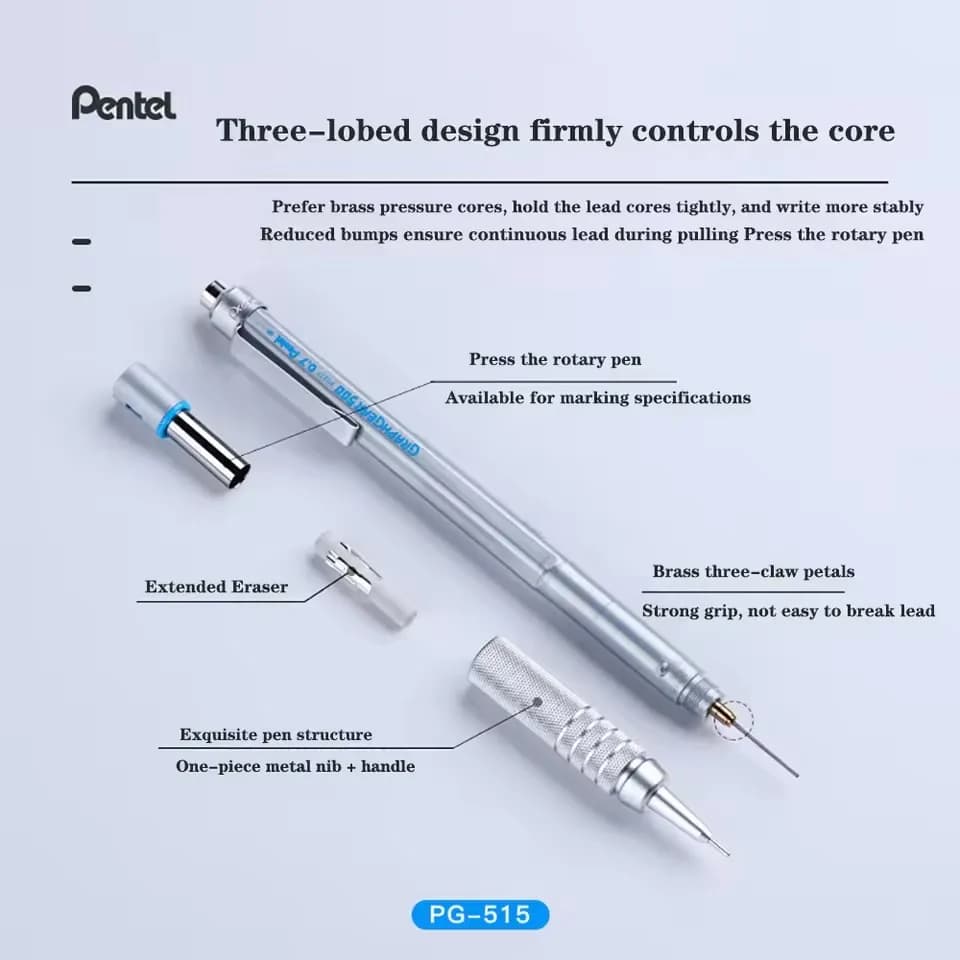 Pentel Graphgear 500 Drafting Mechanical Pencil Japan Stationery 0.3/0.5/0.7/0.9MM Drawing Automatic Pencil Build-in Eraser - 6
