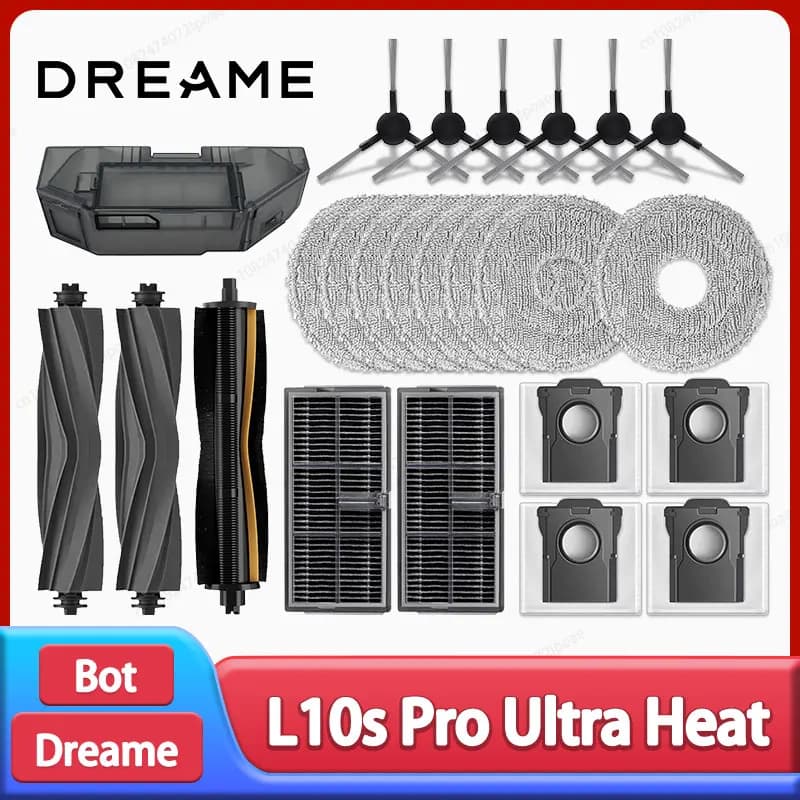 إكسسوارات مكنسة روبوت دريم L10s برو ألترا هيت / X30 ألترا، فرشاة جانبية رئيسية، ممسحة قماش، فلتر هيبا، كيس غبار قطع غيار