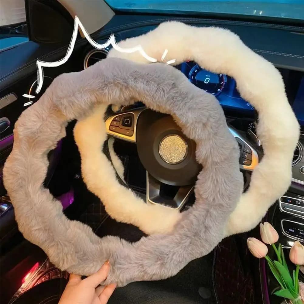 Soft Fluffy Car Steering Wheel Cover Plush Winter Warm Steering Qheel Grip Cover Non-Slip Steering Wheel Protector Car Steering - 6