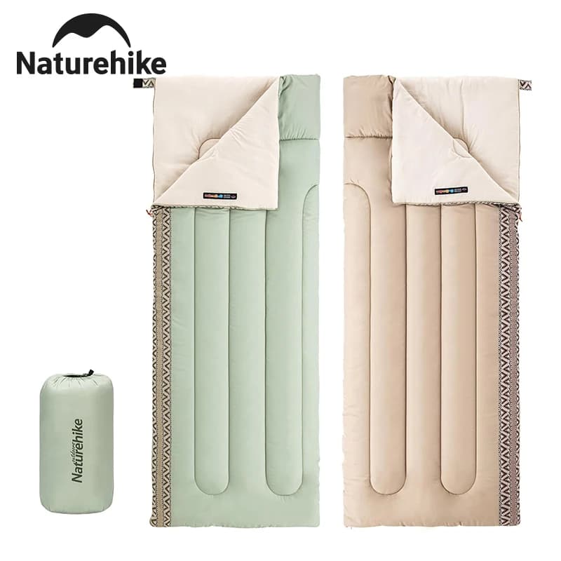 كيس نوم تخييم من Naturehike خفيف الوزن لفصول الصيف والربيع والخريف، كيس نوم قطني قابل للتوصيل، أساسيات معدات التخييم