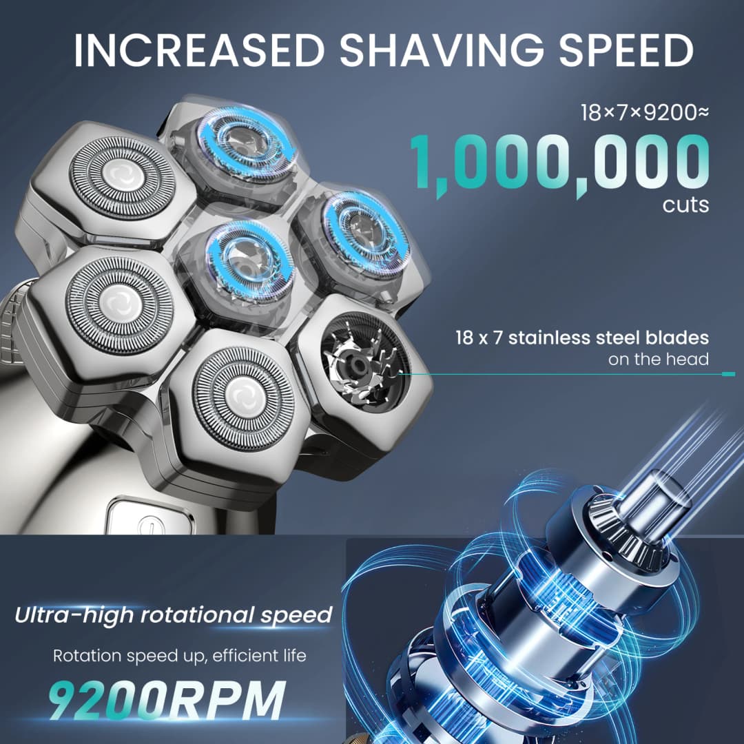 KENSEN 5 in 1 Electric Head Shaver Magnetic 7D Floating Blade Men's Grooming Kit Rechargeable Head Shaving Machine Beard Trimmer - 4