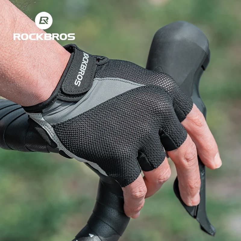 قفازات دراجة ROCKBROS بنصف إصبع لطرق MTB وطرق الربيع والصيف، قفازات دراجة هوائية قصيرة قابلة للتنفس للرجال والنساء، قفازات ركوب دراجات مبطنة بالجل - 3