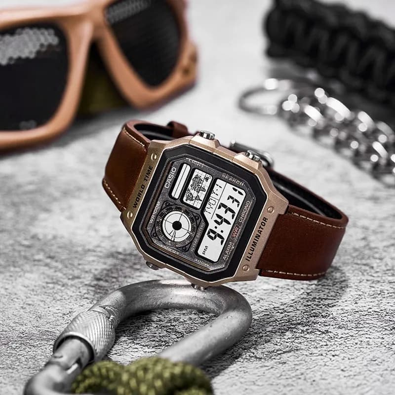 Casio AE-1200WHL-5A Vintage Royale Square Watch, World Map Display Multi-Time 4 Cities LED Light 1/100 Sec Stopwatch ﻿ ﻿ ﻿ - 5