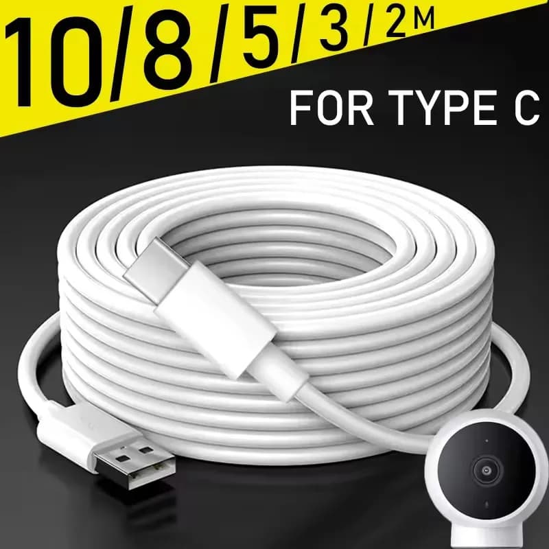كابل مايكرو USB C بطول 1/3/5/8/10 متر سلك شحن طويل من نوع C إلى C لكاميرات Xiaomi Mi وكاميرات الأمان
