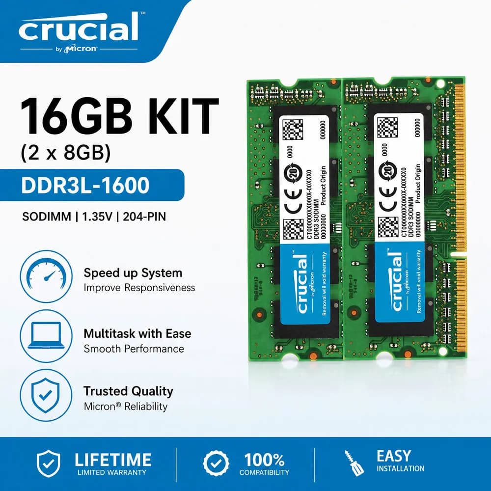 ذاكرة كروشيال 2 قطعة دي دي آر3 دي دي آر3 إل رام لابتوب 2 جيجابايت 4 جيجابايت 8 جيجابايت 1600 1066 1333 1866 ميجاهرتز سو دي آي إم إم 1.35 فولت/1.5 فولت بي سي3-8500 12800 10600 رام