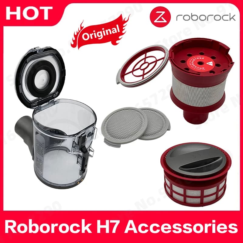 صندوق غبار أصلي Roborock H7 مع مرشح HEPA، قطع غيار Mace Plus، وحدة تجميع إعصارية، إكسسوارات حمراء
