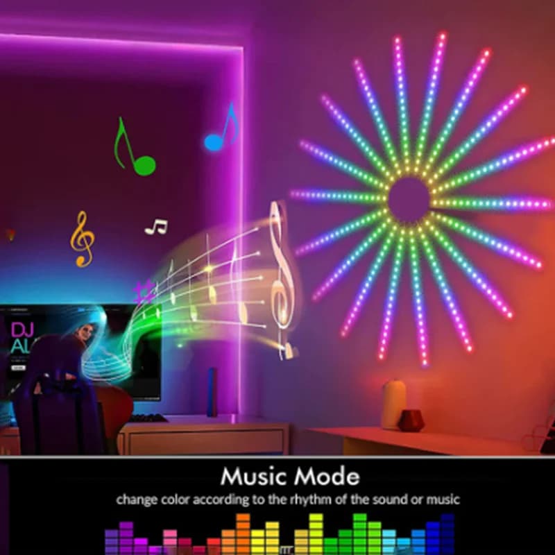 شريط إضاءة LED 5V RGB على شكل ألعاب نارية مع بلوتوث وتحكم عن بعد 24 مفتاح USB WS2812 مصباح ذكي متغير الألوان متزامن مع الموسيقى لإضاءة الديكور المنزلي