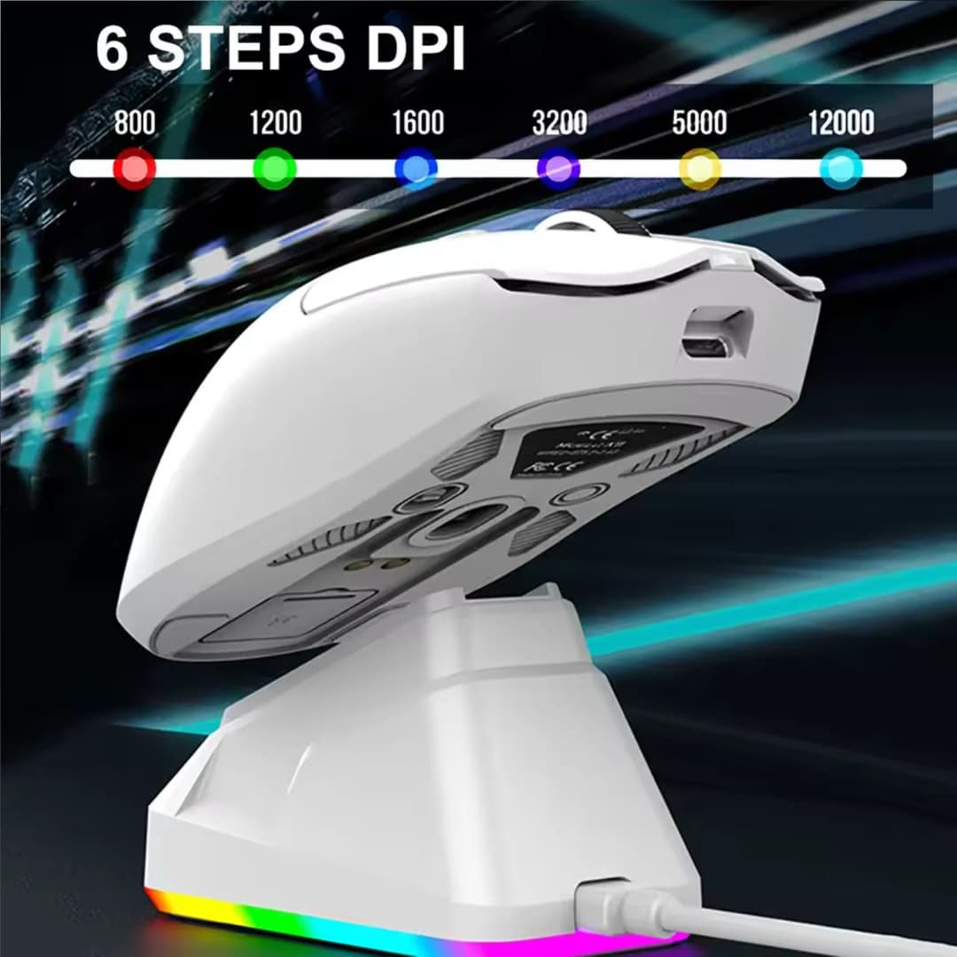 ماوس ألعاب جديد 2026 بسرعة DPI ثلاثية، لاسلكي، تصميم مريح، اتصال ثنائي الوضع، قاعدة شحن مغناطيسية، إضاءة RGB - 2