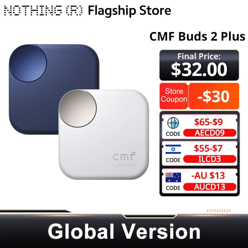 سماعات الأذن Nothing Buds 2 Plus CMF إصدار عالمي جديد 50dB عزل ضوضاء هجين بطارية طويلة الصوت عالي الدقة IP55 متوافقة مع البلوتوث